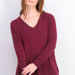 Suéter feminino Maison Jules com decote em V, vinho, tamanho grande