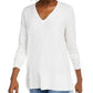 Suéter feminino Maison Jules com decote em V, branco, tamanho 2, extra grande
