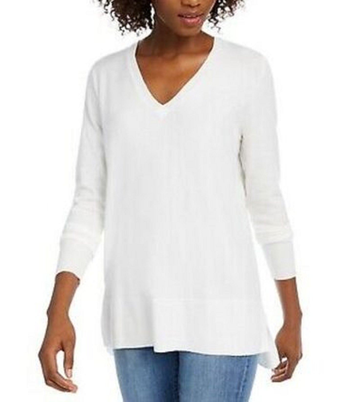 Suéter feminino Maison Jules com decote em V, branco, tamanho pequeno