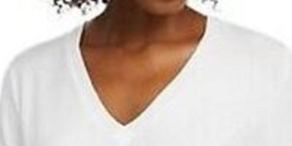 Suéter feminino Maison Jules com decote em V, branco, tamanho pequeno