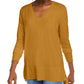 Suéter feminino Maison Jules com decote em V, amarelo, tamanho médio