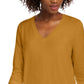 Suéter feminino Maison Jules com decote em V, amarelo, tamanho médio