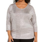 JM Collection Top Dolman Feminino Plus Size Metálico Canelado Cinza Tamanho XXX-G