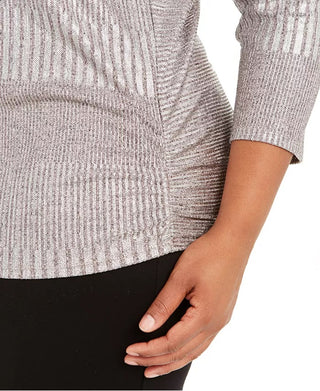JM Collection Top Dolman Feminino Plus Size Metálico Canelado Cinza Tamanho XXX-G
