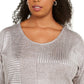 JM Collection Top Dolman Feminino Plus Size Metálico Canelado com Brilho em Folha de Canelado Tamanho P