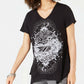 Camiseta feminina com estampa gráfica e bainha de lenço, preta, tamanho pequeno, da Style &amp; Co