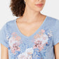 Blusa feminina com estampa gráfica e glitter, tamanho pequeno e médio, da Style &amp; Co
