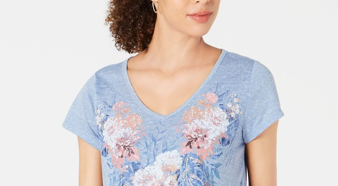 Blusa feminina com estampa gráfica e glitter, tamanho pequeno e médio, da Style &amp; Co