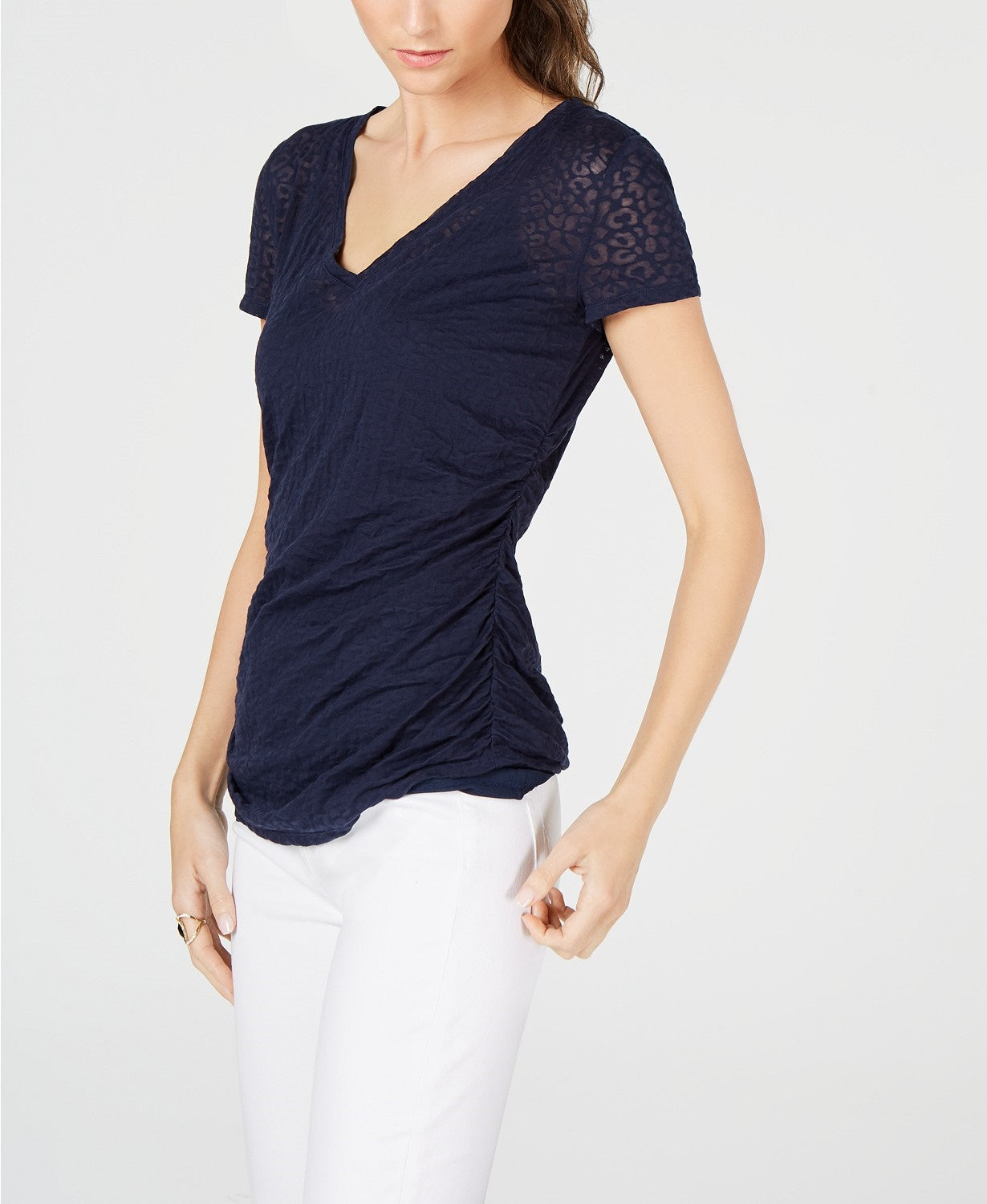 Blusa feminina com estampa de leopardo e estampa de leopardo da INC International Concepts, azul, tamanho médio