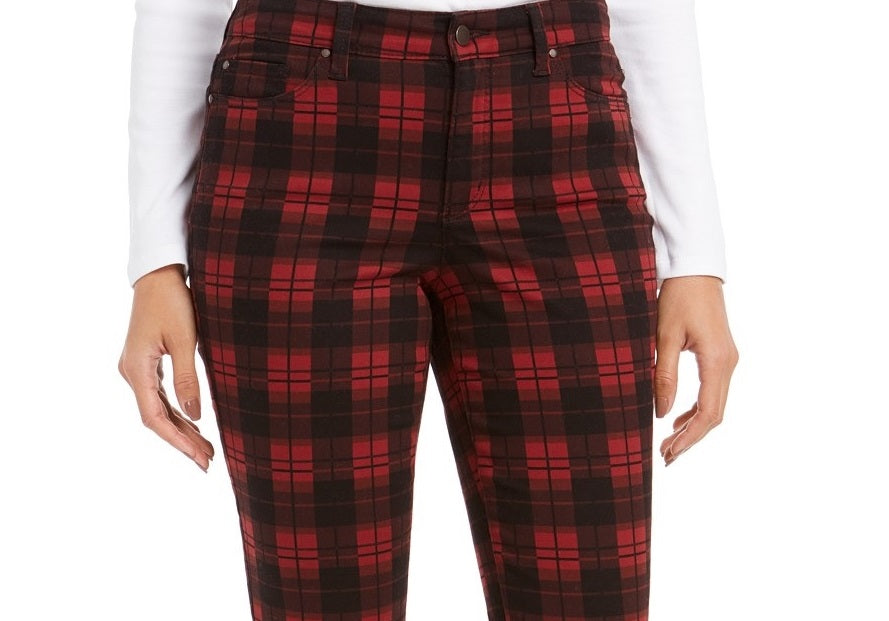 Calça jeans feminina xadrez com controle de barriga Charter Club, preta, tamanho 4