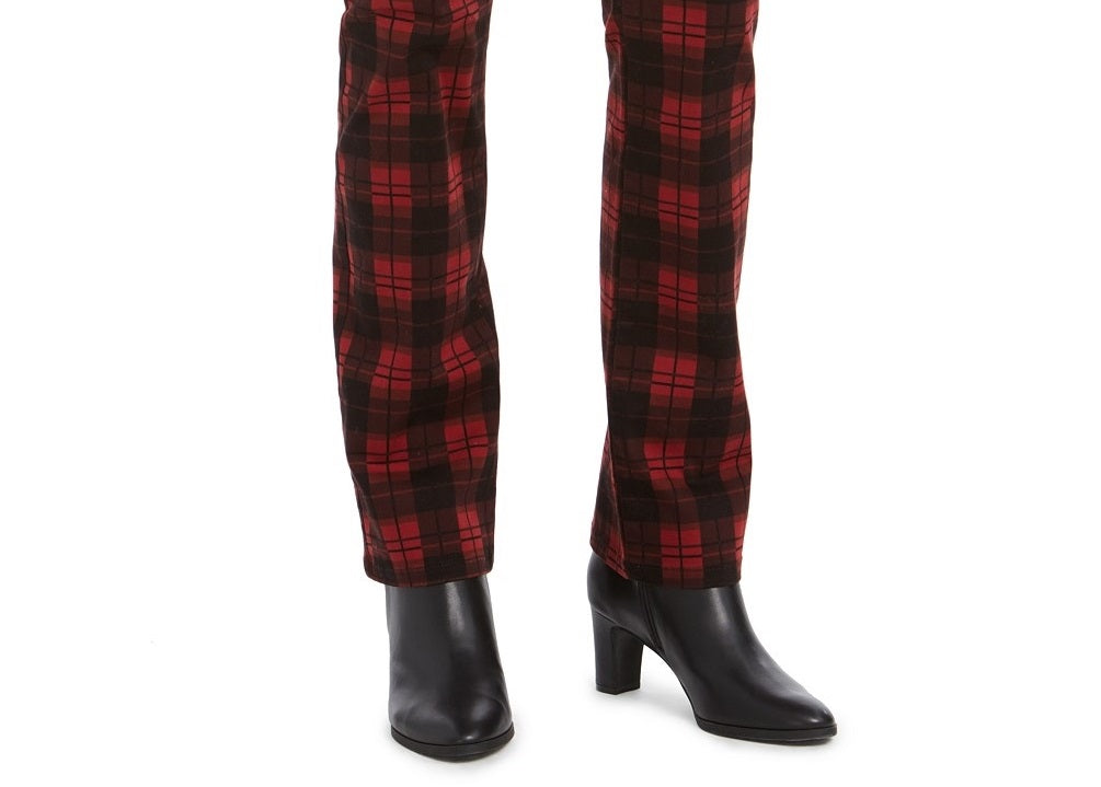 Calça jeans feminina xadrez com controle de barriga Charter Club, preta, tamanho 4