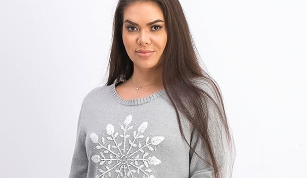 Karen Scott Suéter Feminino com Apliques de Floco de Neve Cinza Fumaça Pente Tamanho Grande