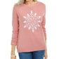 Karen Scott Suéter Feminino com Apliques de Floco de Neve Rosa Tamanho Grande