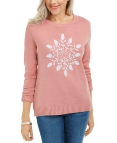Karen Scott Suéter Feminino com Apliques de Floco de Neve Rosa Tamanho Grande