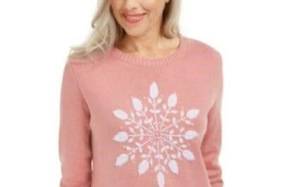 Karen Scott Suéter Feminino com Apliques de Floco de Neve Rosa Tamanho Grande