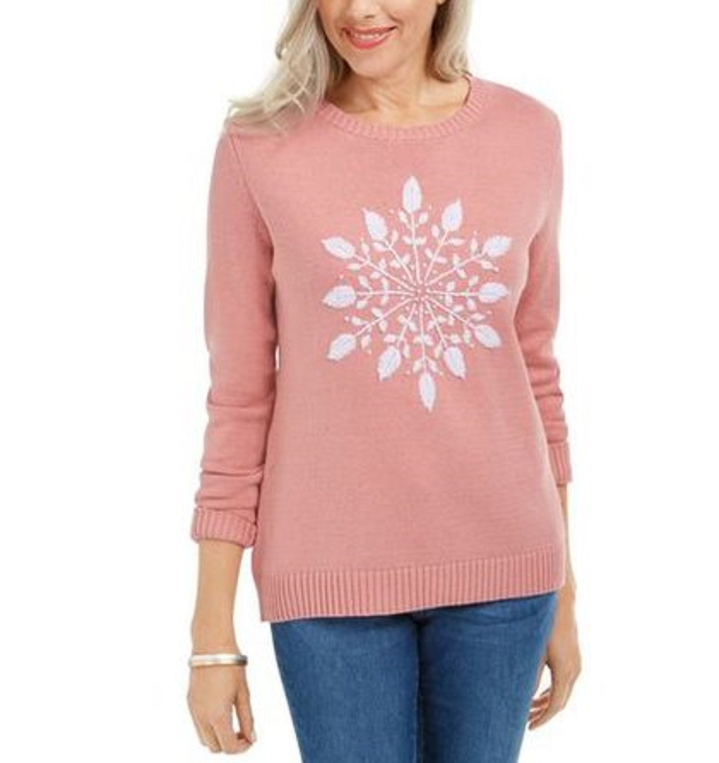 Karen Scott Suéter Feminino com Apliques de Floco de Neve Rosa Tamanho P