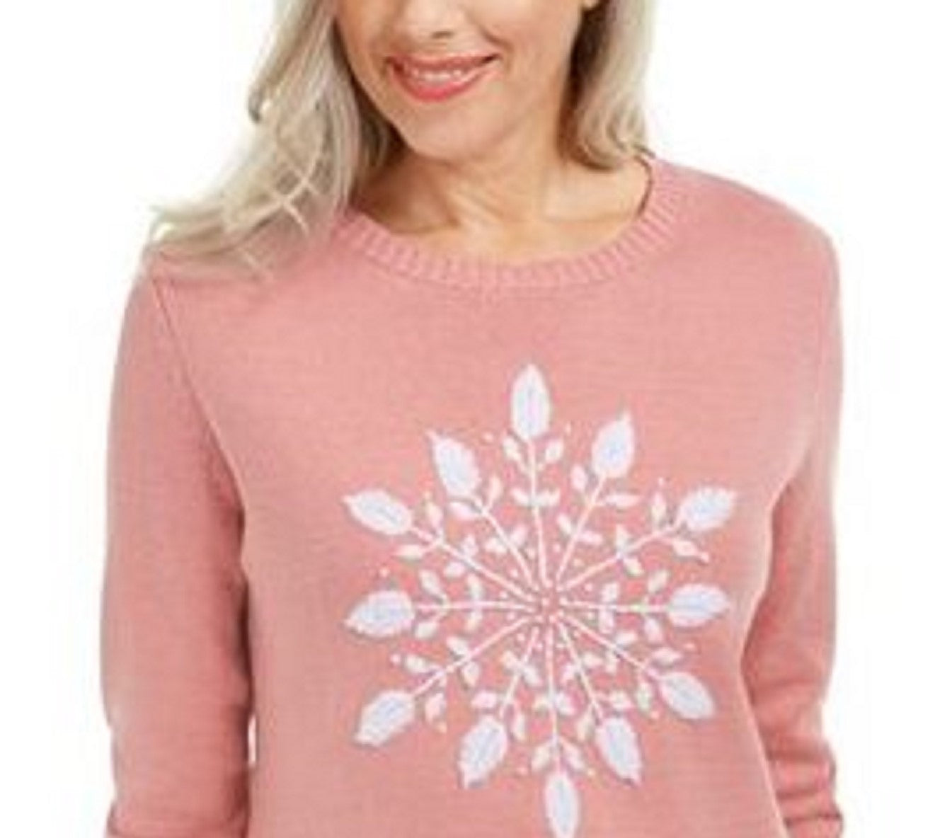 Karen Scott Suéter Feminino com Apliques de Floco de Neve Rosa Tamanho P