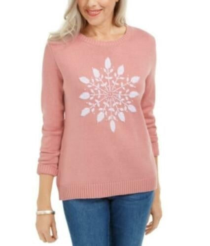 Karen Scott Suéter Feminino com Apliques de Floco de Neve Rosa Tamanho Extra Grande