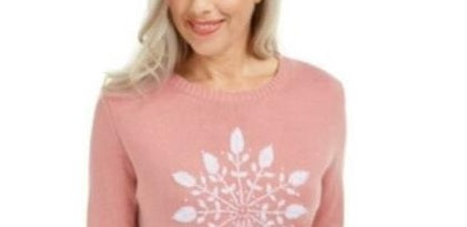 Karen Scott Suéter Feminino com Apliques de Floco de Neve Rosa Tamanho Extra Grande