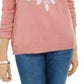 Karen Scott Suéter Feminino com Apliques de Floco de Neve Rosa Tamanho Extra Grande