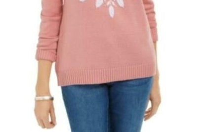 Karen Scott Suéter Feminino com Apliques de Floco de Neve Rosa Tamanho Extra Grande