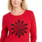 Karen Scott Suéter Feminino com Apliques de Flocos de Neve Vermelho Brilhante Tamanho Grande