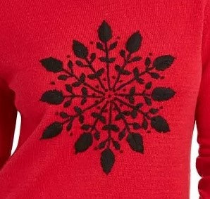 Karen Scott Suéter Feminino com Apliques de Flocos de Neve Vermelho Brilhante Tamanho Grande