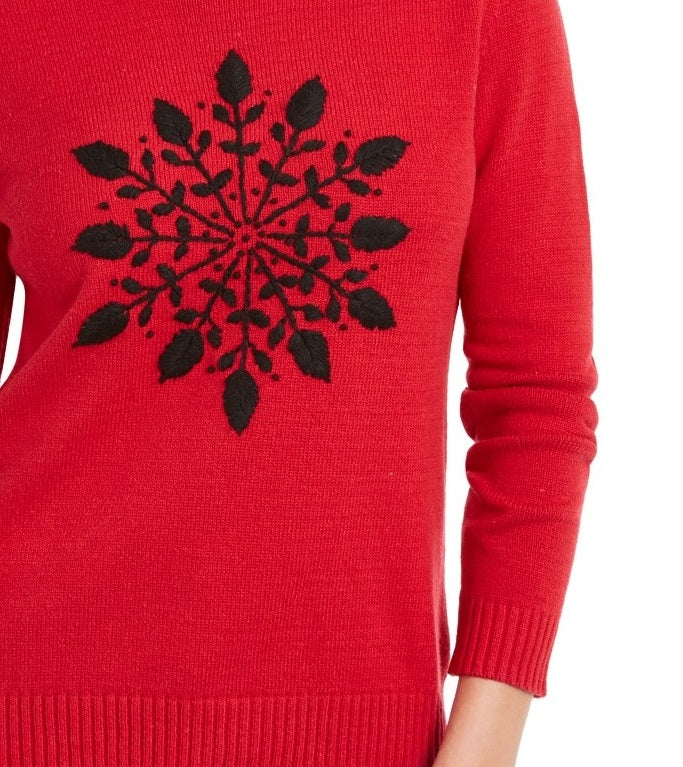 Karen Scott Suéter Feminino com Apliques de Floco de Neve Vermelho Tamanho P