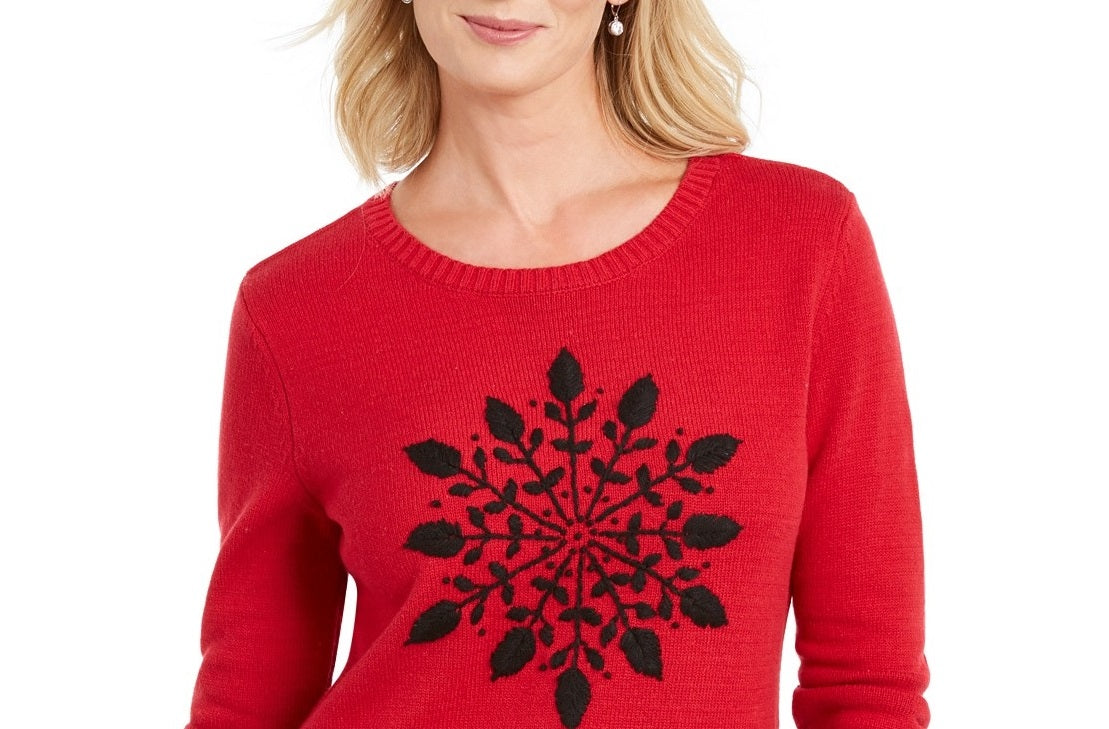 Karen Scott Suéter Feminino com Apliques de Floco de Neve Novo Combo Vermelho Tamanho XX-G