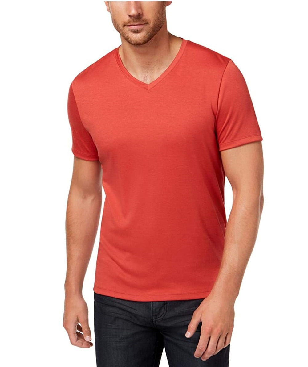 Camiseta Alfani Masculina Soft Touch Stretch com Gola V Vermelha Tamanho Grande