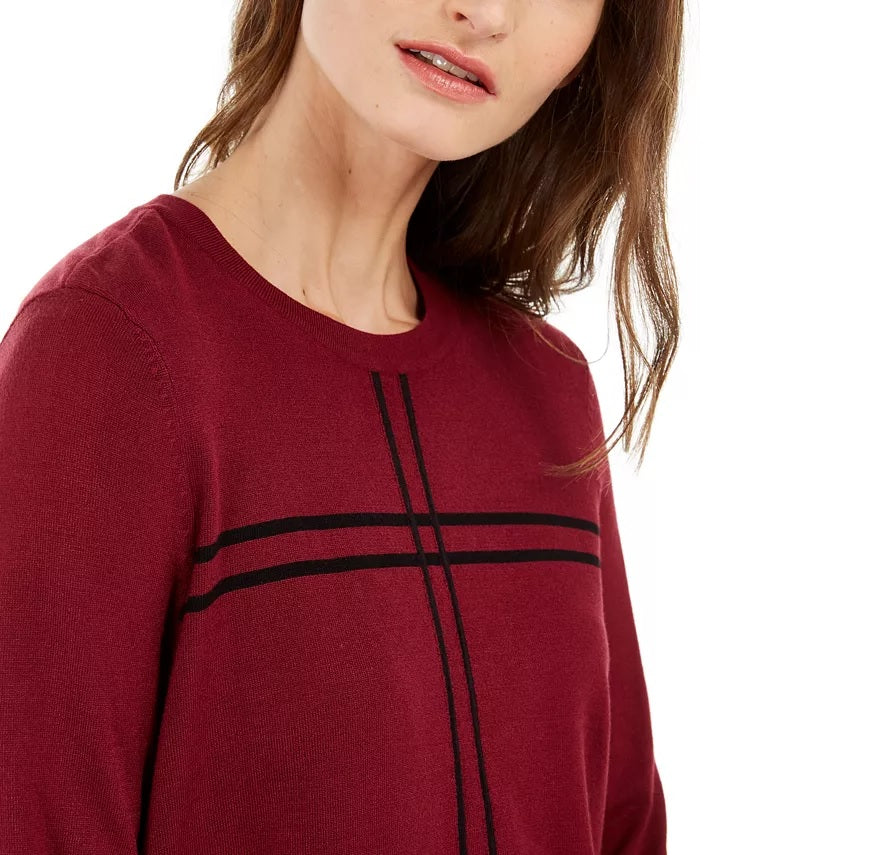 Suéter Alfani Feminino com Estampa de Grade Vermelho Tamanho P