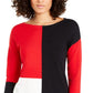 Blusa feminina Alfani com estampa de blocos de cores e ombros caídos, vermelha, tamanho extra grande