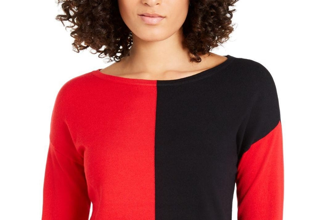 Blusa feminina Alfani com estampa de blocos de cores e ombros caídos, vermelha, tamanho extra pequeno
