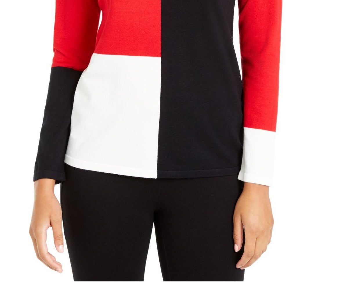 Blusa feminina Alfani com estampa de blocos de cores e ombros caídos, vermelha, tamanho extra pequeno