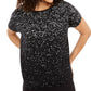 Blusa feminina Alfani estampada de manga curta, preta, tamanho médio