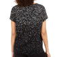 Blusa feminina Alfani estampada de manga curta, preta, tamanho pequeno