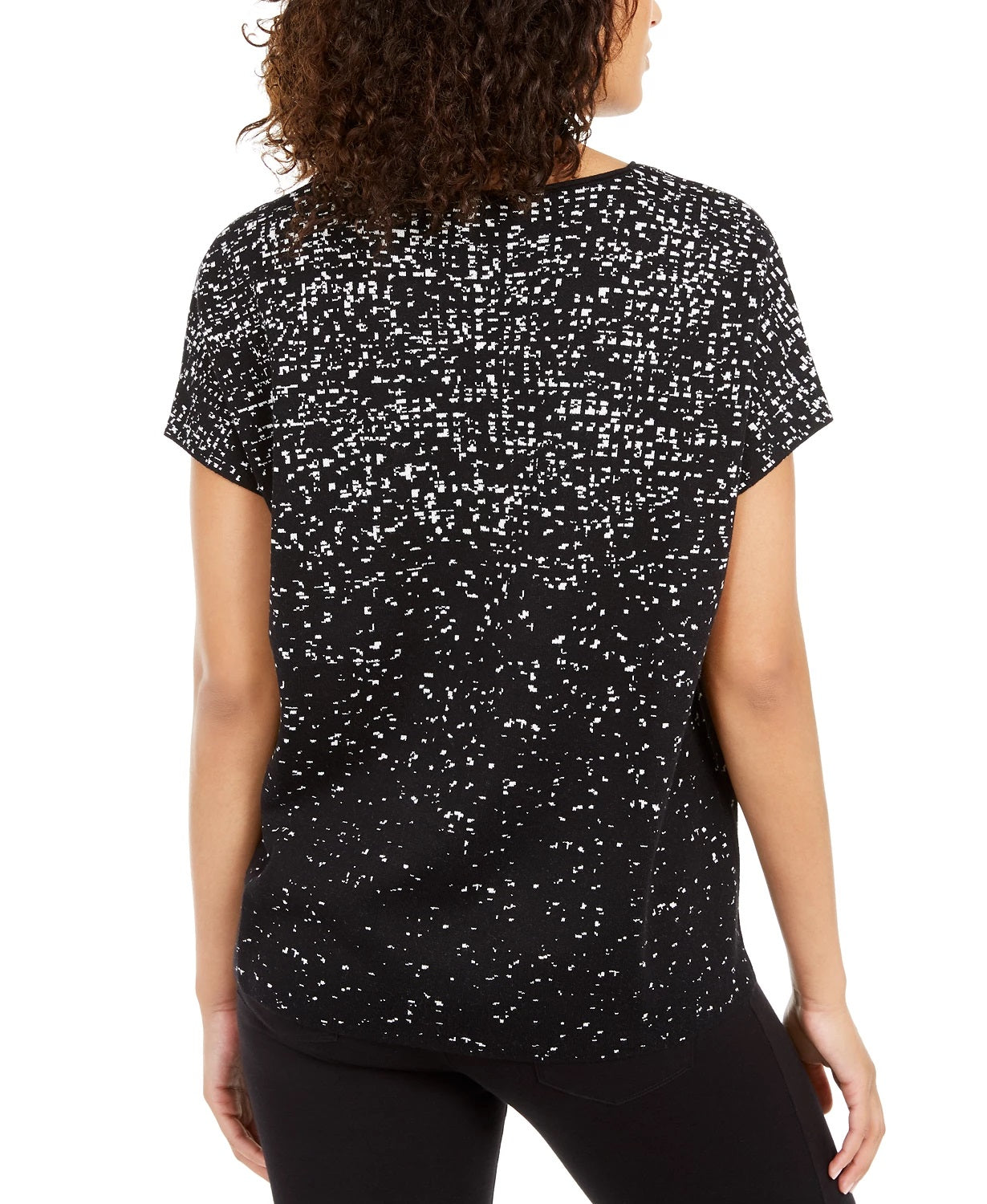 Blusa feminina Alfani estampada de manga curta, preta, tamanho pequeno