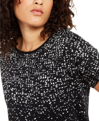 Alfani Women's Printed Short-Sleeve Top  Black Size Small