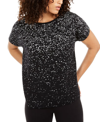 Alfani Women's Printed Short-Sleeve Top  Black Size Small