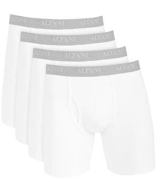 Cuecas boxer elásticas Alfani masculinas, pacote com 4, tamanho grande, brancas
