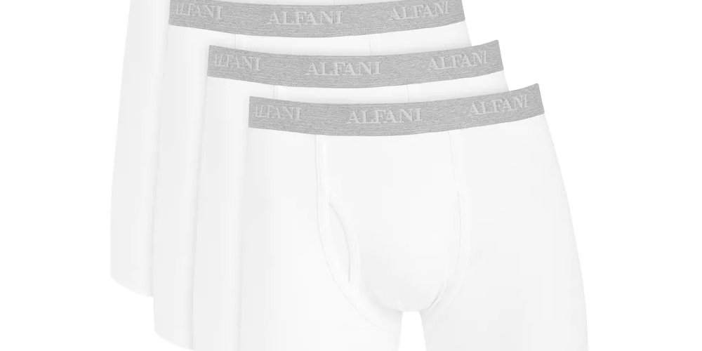 Cuecas boxer elásticas Alfani masculinas, pacote com 4, tamanho grande, brancas