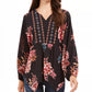 Top feminino estilo camponês com bainha de lenço estampado, preto, tamanho pequeno