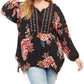 Blusa floral plus size feminina Style &amp; Co, preta, tamanho 2, extra grande