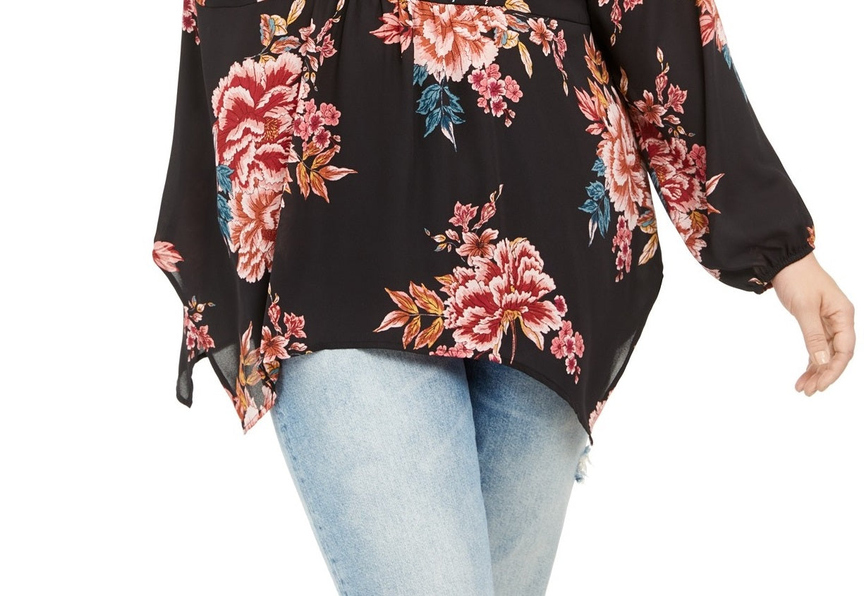 Blusa floral plus size feminina Style &amp; Co, preta, tamanho 2, extra grande