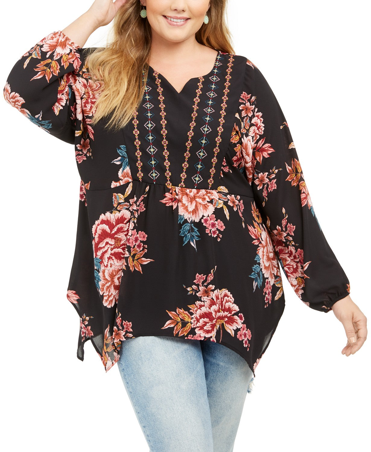 Blusa floral feminina Style &amp; Co preta tamanho 1X