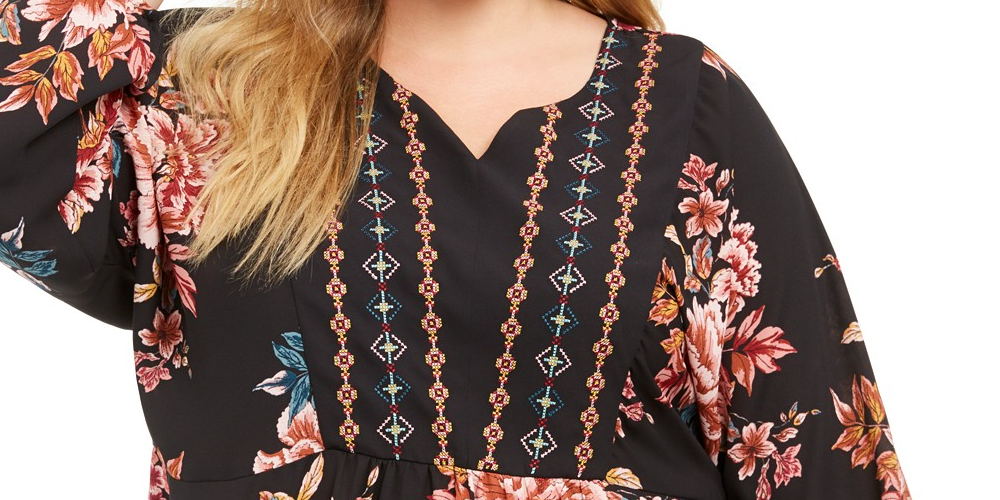 Blusa floral feminina Style &amp; Co preta tamanho 1X