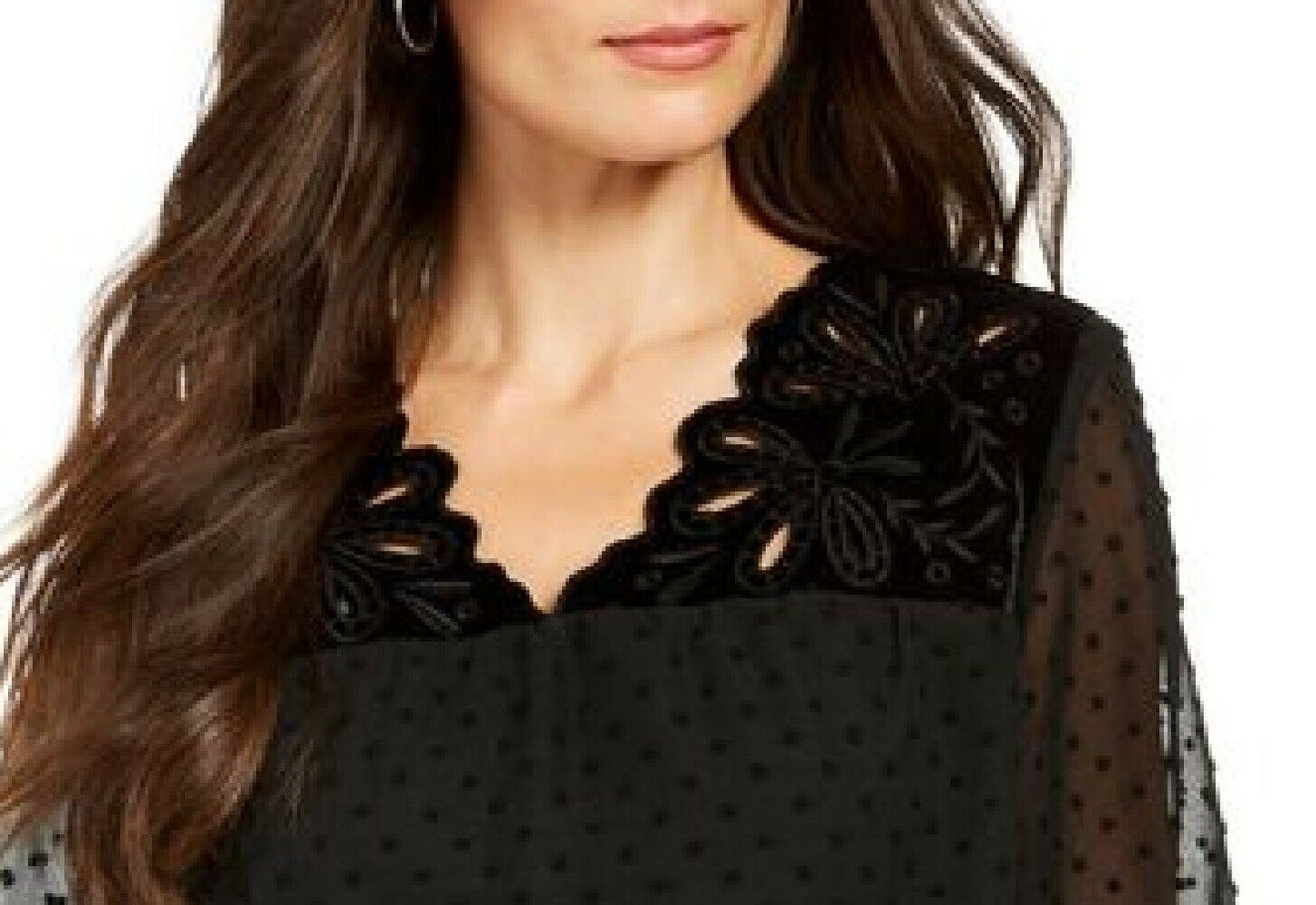 Blusa feminina estilo &amp; co com estampa de mídia mista e mangas transparentes, preta, tamanho grande