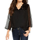 Blusa feminina estilo &amp; co com estampa de mídia mista e mangas transparentes, preta, tamanho extra grande