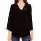 Blusa feminina estilo &amp; co com estampa de mídia mista e mangas transparentes, preta, tamanho extra pequeno