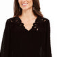 Blusa feminina estilo &amp; co com estampa de mídia mista e mangas transparentes, preta, tamanho extra pequeno